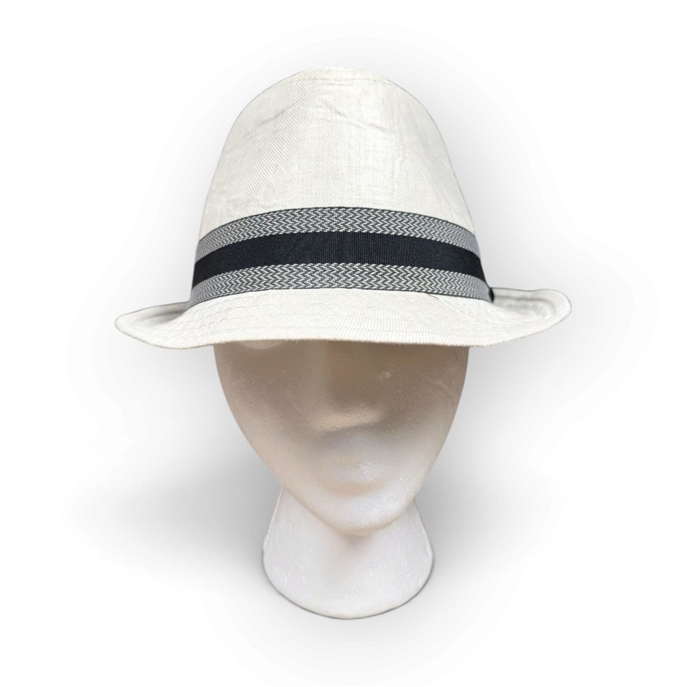 Stetson All American Linen Cotton Fedora Hat Ivory Black S/M Trilby